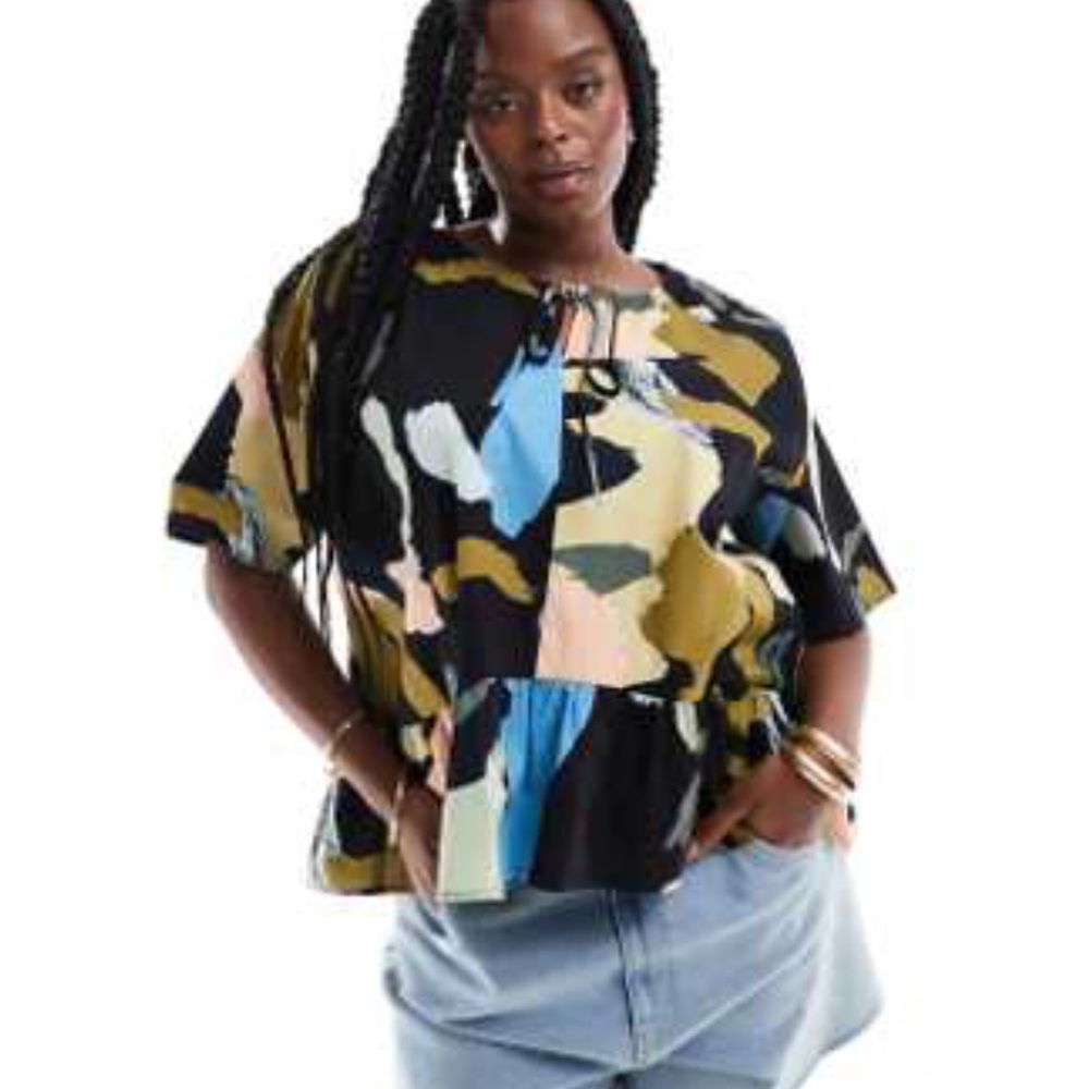 ASOS Design Curve Smock Tie Front Top